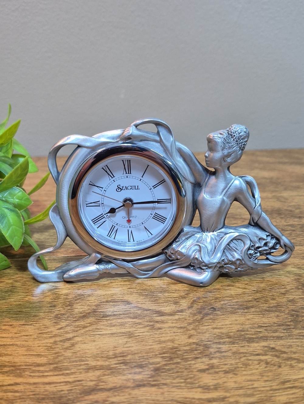 SEAGULL PEWTER Vintage 1991 Ballerina Desk Analog Clock With Alarm, New Battery